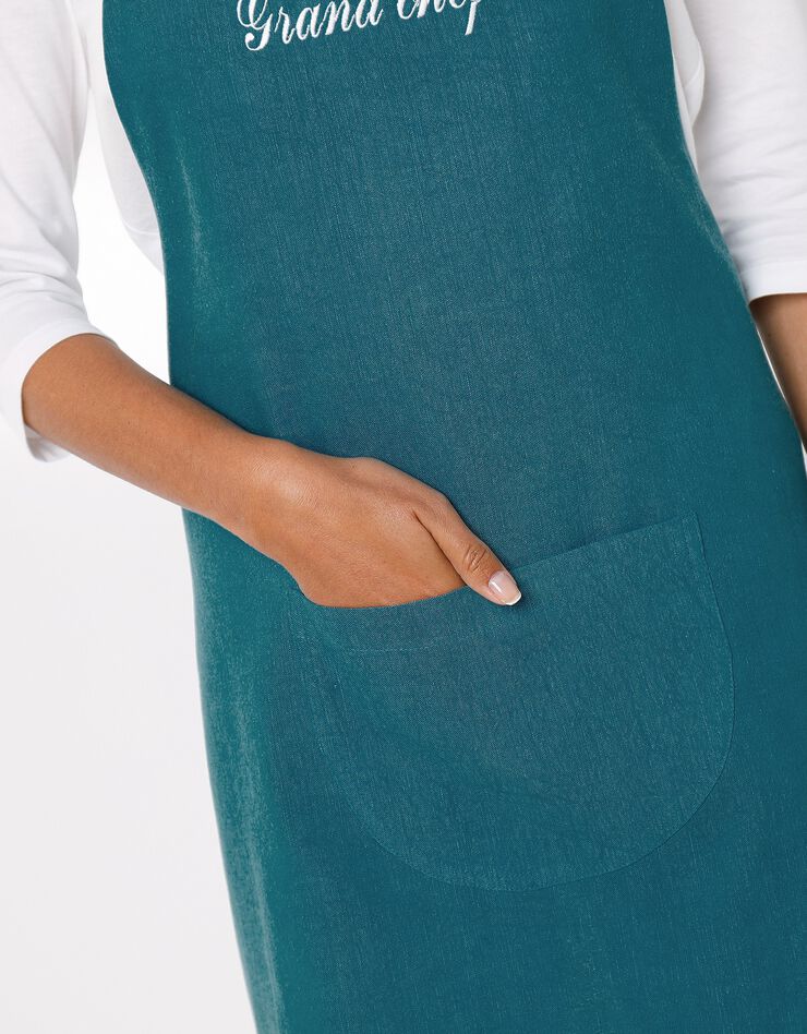 Tablier bavette coton et lin uni personnalisable (bleu) Tablier bavette coton et lin uni personnalisable (bleu)