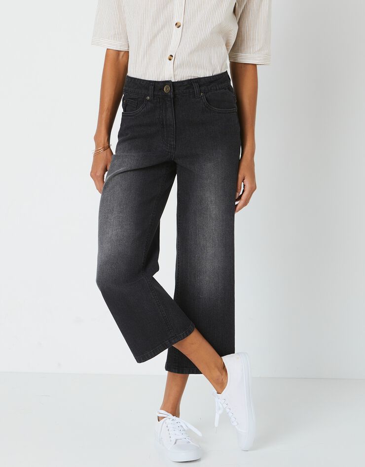 Jean large raccourci coupe stretch, spécial petites (noir) Jean large raccourci coupe stretch, spécial petites (noir)