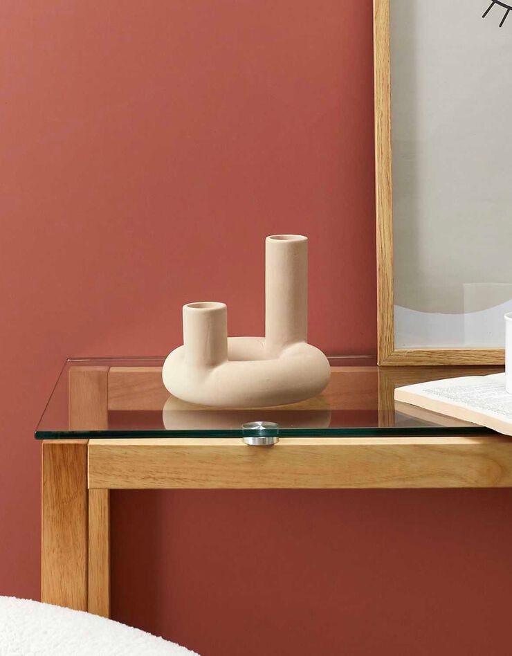 Vase soliflore céramique 2 tubes - hauteur 16 cm (nude)