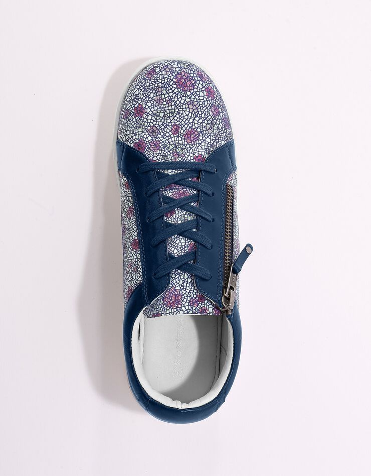 Tennis zippées imprimées en cuir - marine fleuri (bleu)
