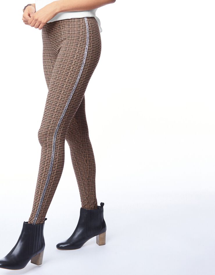 Legging imprimé bande côté en maille brillante (taupe / noir) Legging imprimé bande côté en maille brillante (taupe / noir)