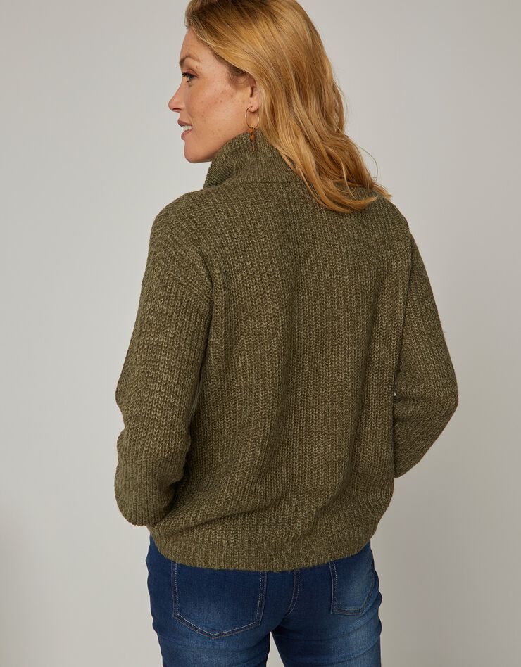 Cardigan boutonné, maille anglaise toucher mohair (kaki chiné) Cardigan boutonné, maille anglaise toucher mohair (kaki chiné)