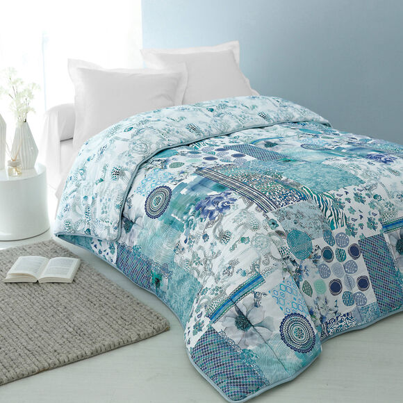 Couette coton imprimée Champêtre 400 g/m² (bleu / vert)