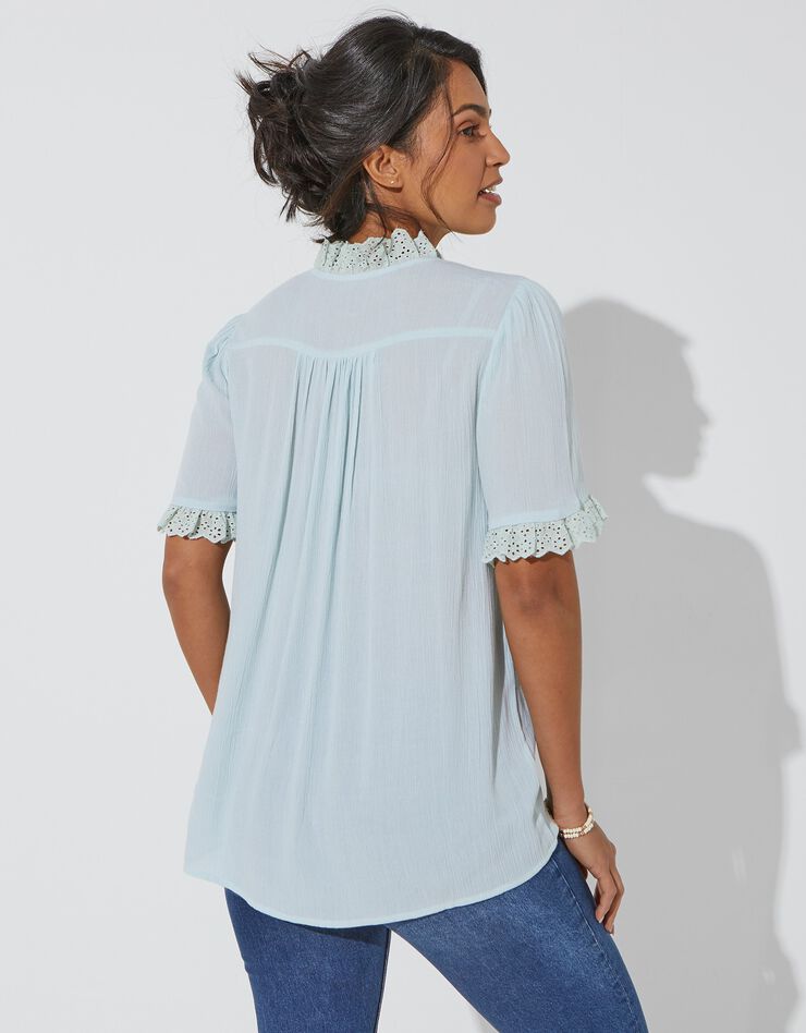 Blouse col volanté broderie anglaise (aqua) Blouse col volanté broderie anglaise (aqua)