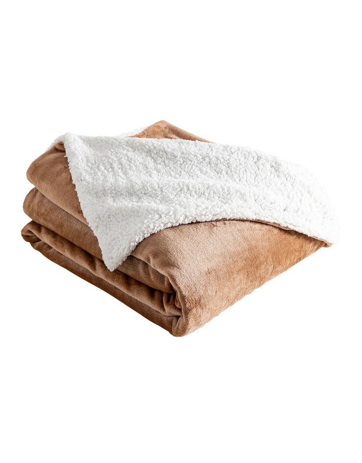 Couverture double face polaire et sherpa (noisette)