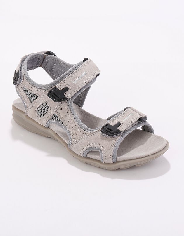 Sandales de randonnée scratchées, cuir (gris)
