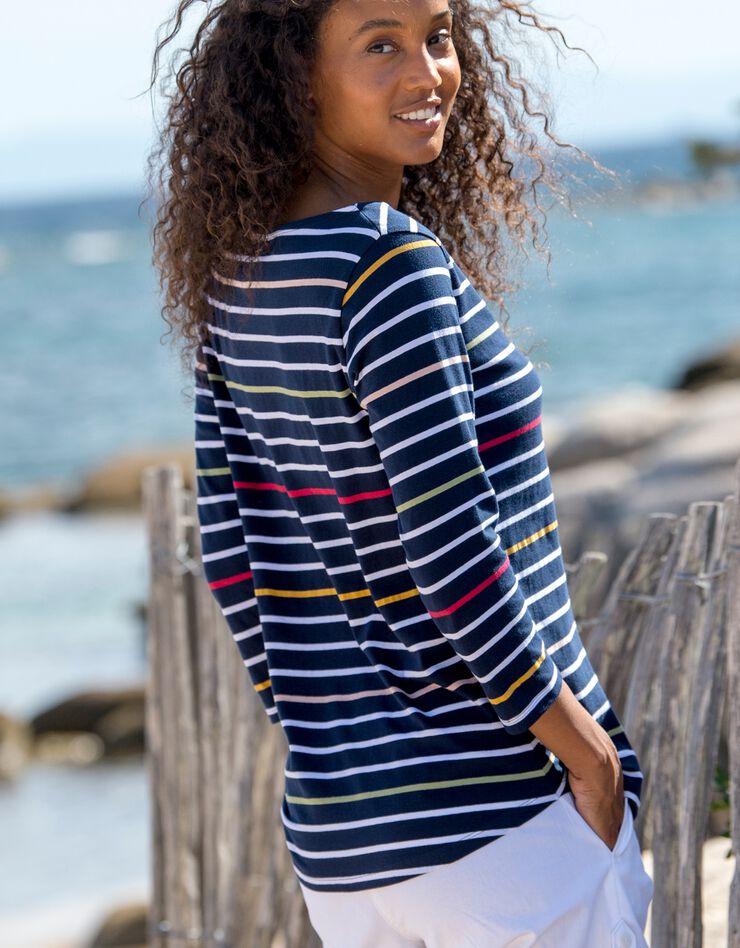 Tee-shirt marinière rayé manches 3/4 (marine / multicolore) Tee-shirt marinière rayé manches 3/4 (marine / multicolore)