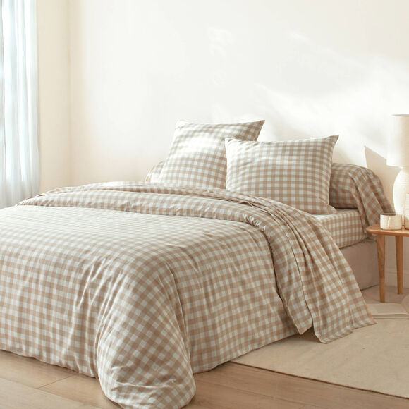 Linge de lit Lou en flanelle imprim&eacute;e (beige)