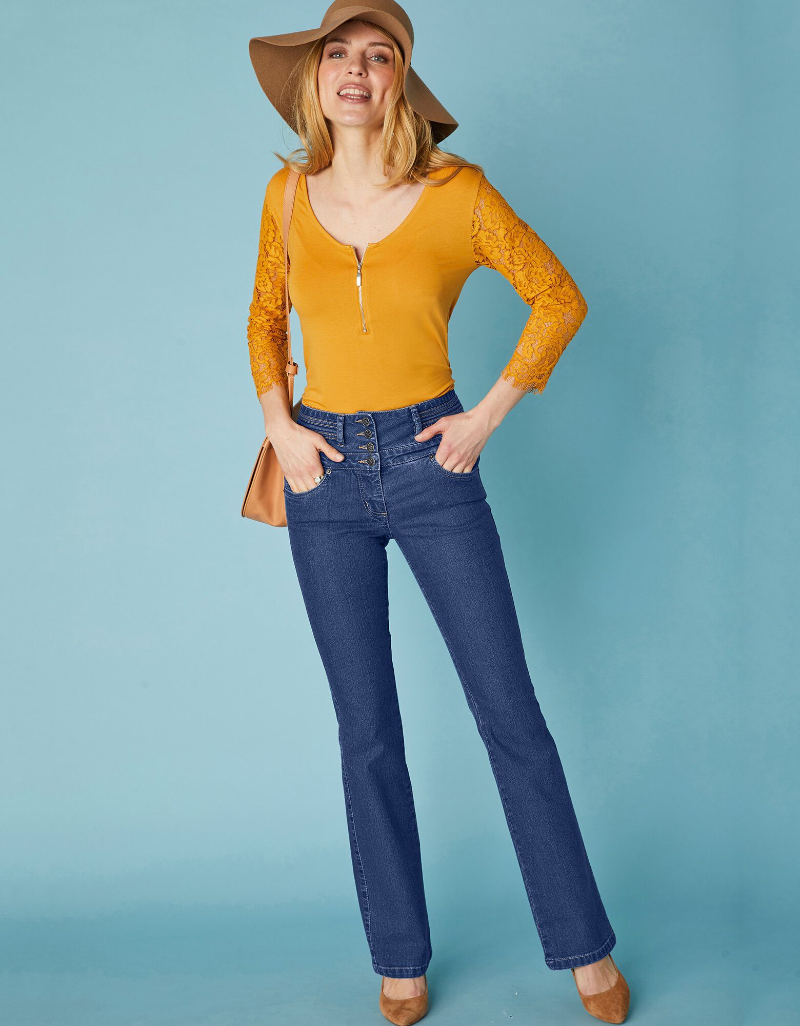 Jean coupe bootcut taille haute stretch entrej. 78 cm, brut