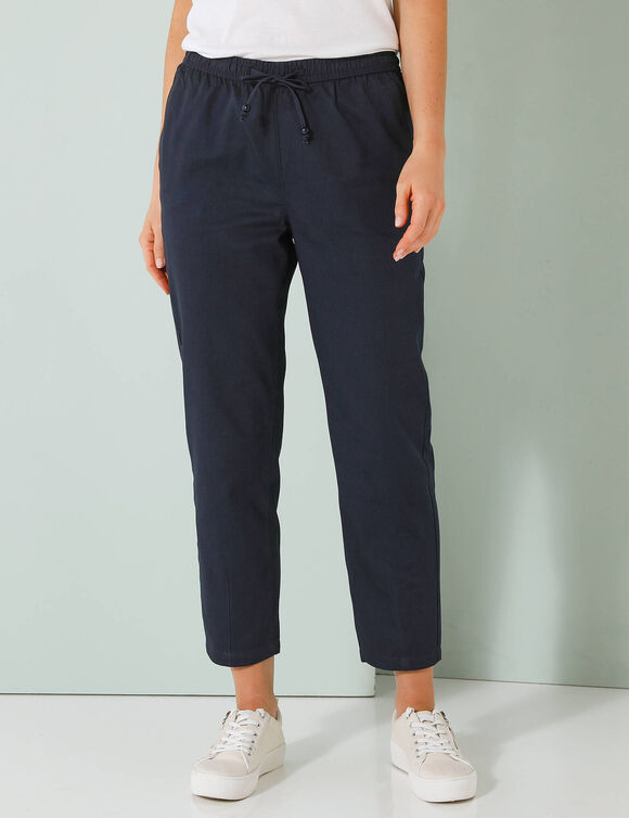 Pantalon mom 7/8ème uni, coton (marine)
