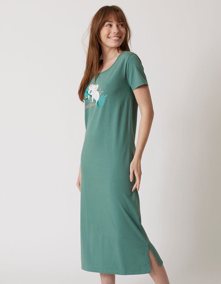 Chemise de nuit longue à manches courtes imprimé koala (kaki)