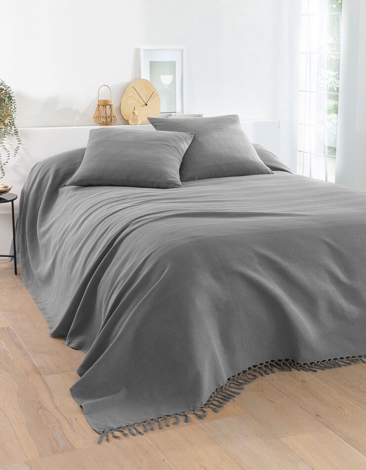 Plaid ou jeté uni coton tissage artisanal (gris perle)