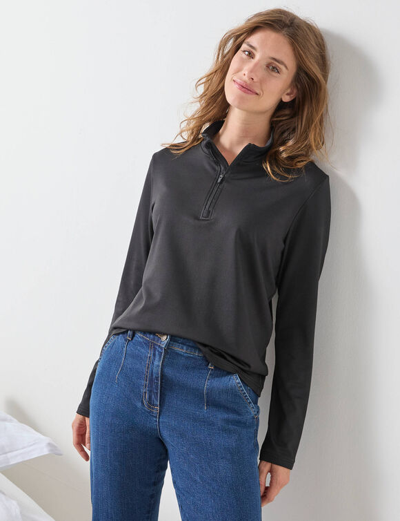 T-shirt col montant zippé manches longues - chaleur intense (noir)
