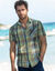  Chemise grands carreaux manches courtes polycoton (bleu / vert)
