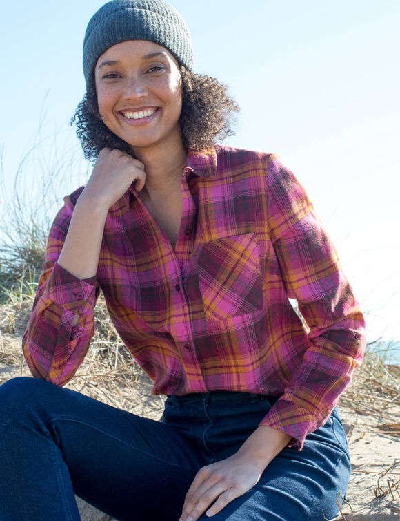 Chemise flanelle &agrave; carreaux (rose / caramel)