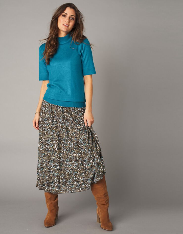 Pull col montant manches courtes toucher cachemire (bleu prusse) Pull col montant manches courtes toucher cachemire (bleu prusse)