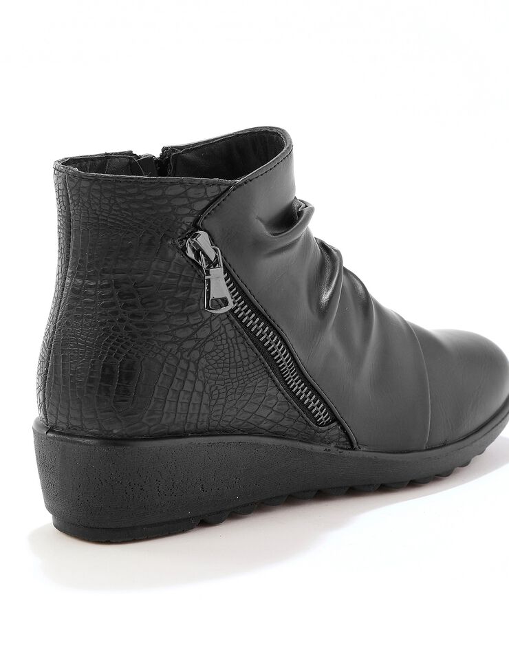 Boots plissées compensées bi-matière femme - noir (noir) Boots plissées compensées bi-matière femme - noir (noir)