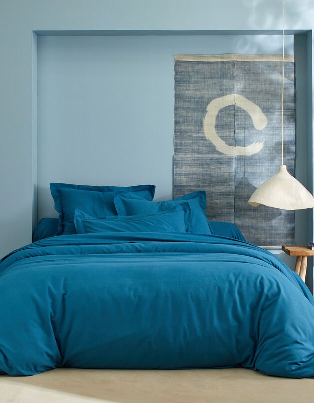 Linge de lit uni flanelle  (bleu paon)