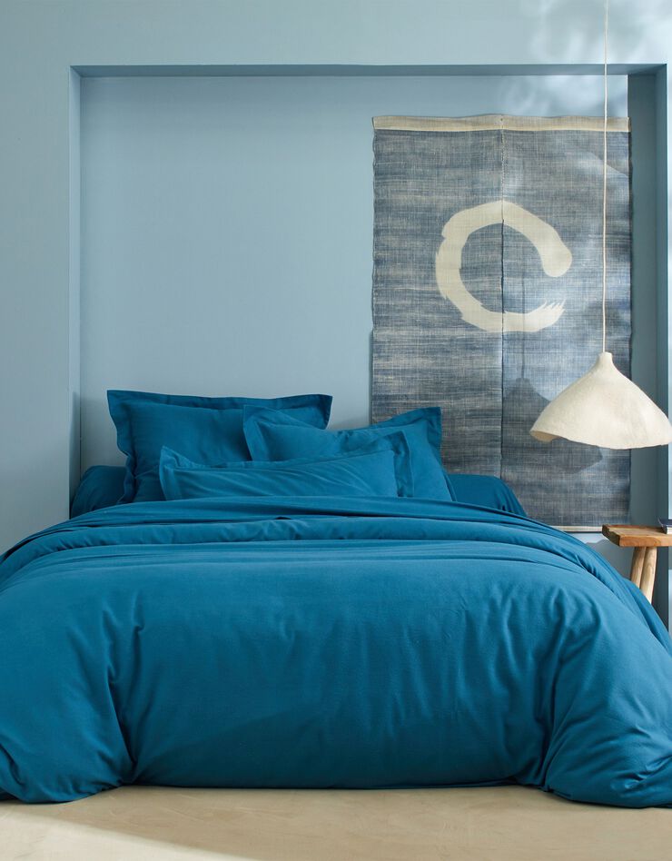 Linge de lit uni flanelle  (bleu paon)