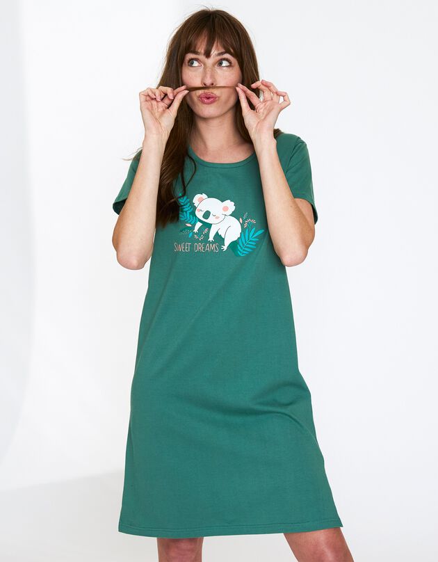 Chemise de nuit courte à manches courtes, imprimé koala (kaki)