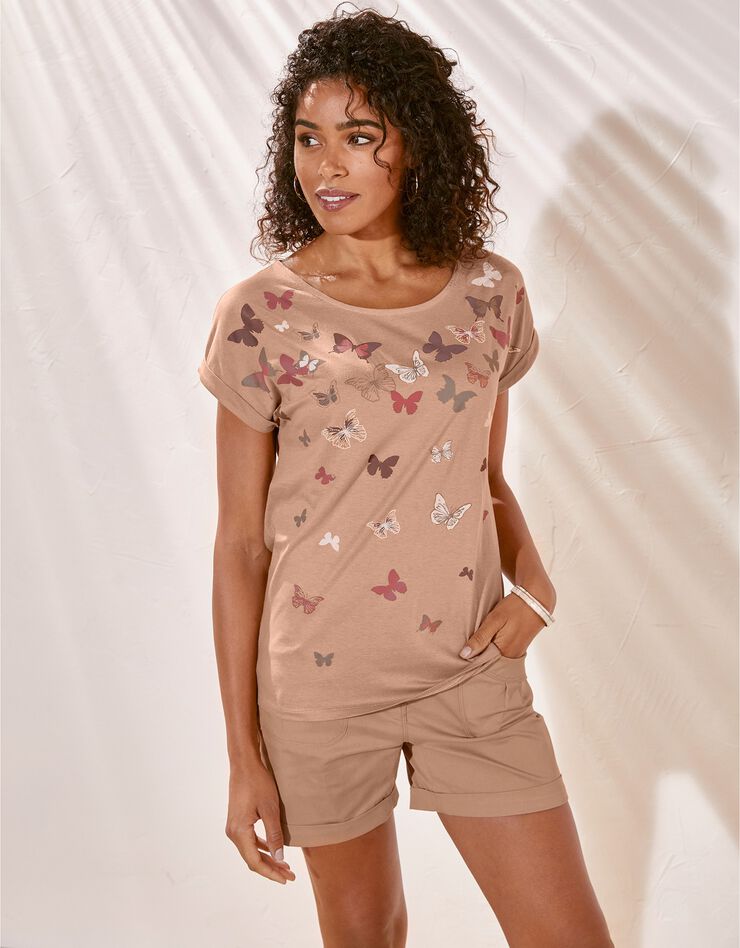 Tee-shirt boite, imprimé papillons (noisette) Tee-shirt boite, imprimé papillons (noisette)