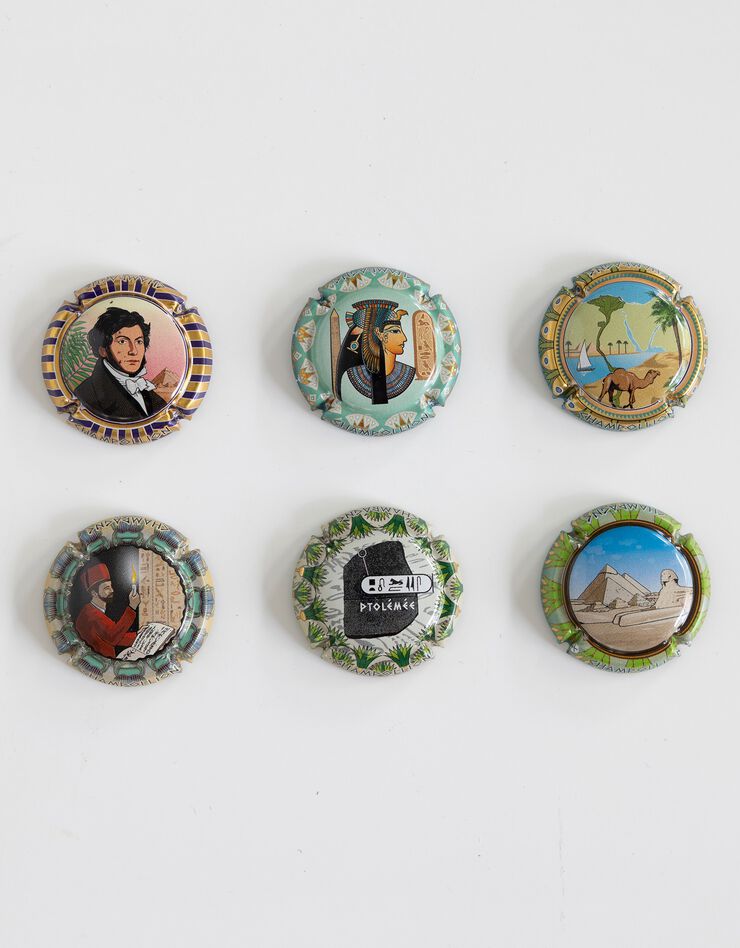Plaques de muselets de Champagne thème "champollion" - lot de 6 (imprimé)