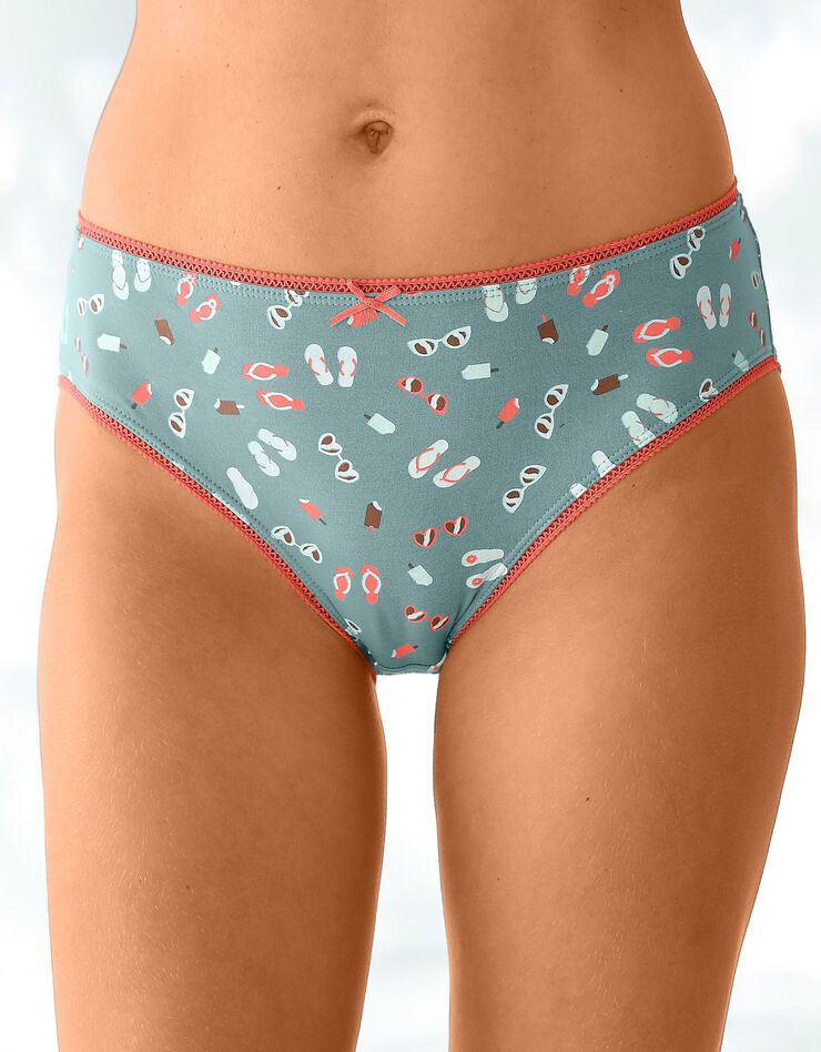 Slip coton forme midi imprimé motifs "plage" assortis – Lot de 4 (vert d'eau / corail) Slip coton forme midi imprimé motifs "plage" assortis – Lot de 4 (vert d'eau / corail)