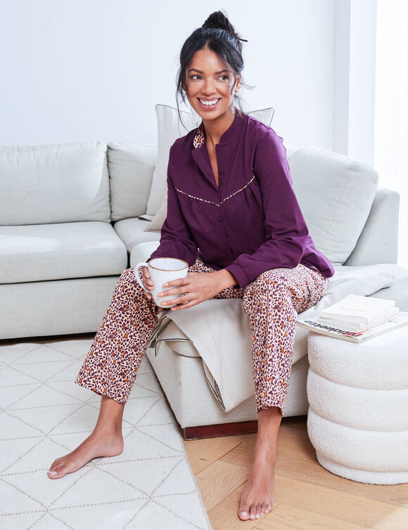 Pyjama boutonné imprimé animalier (aubergine)