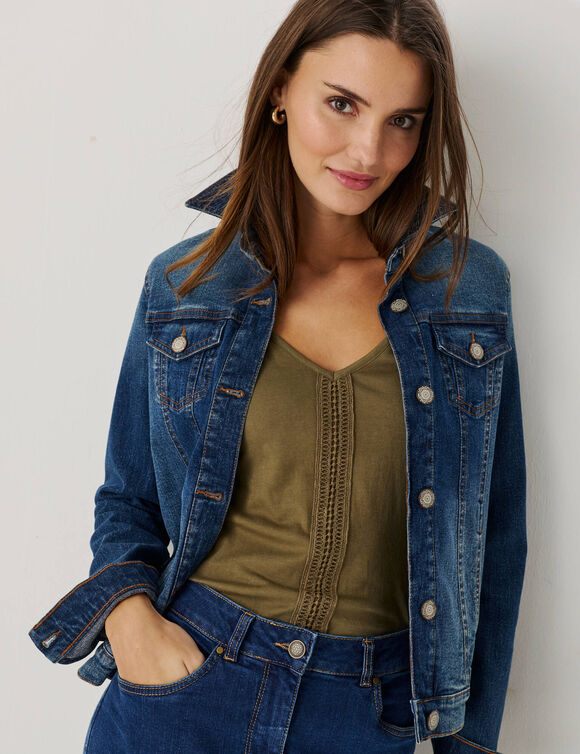Veste boutonn&eacute;e en jean (stone)