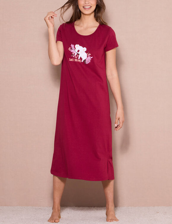 Chemise de nuit longue à manches courtes imprimé koala (cerise)