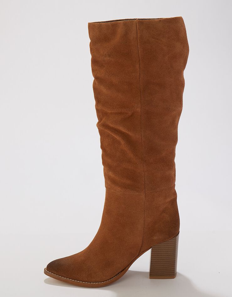 Bottes plissées en cuir à talon - femme (caramel) Bottes plissées en cuir à talon - femme (caramel)