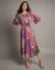 Robe longue imprim&eacute;e, cr&eacute;pon (prune / kaki)