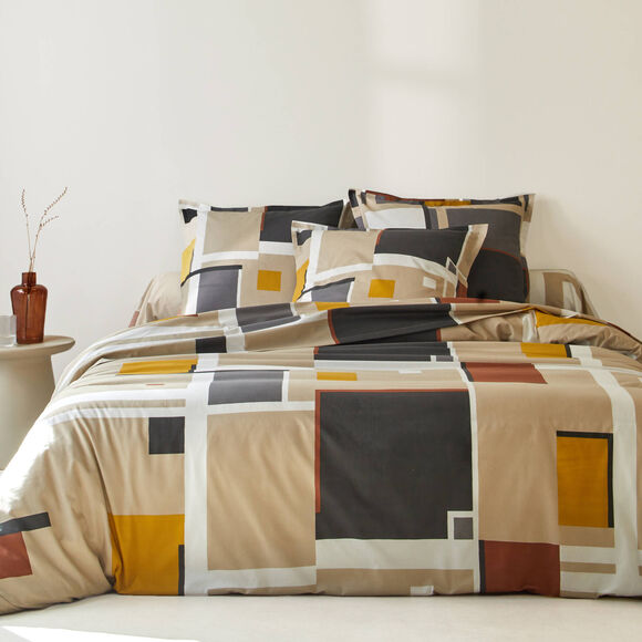 Linge de lit Chromie en coton imprimé (grège)