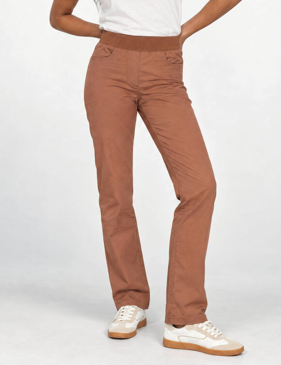 Pantalon droit "ultra confort" taille &eacute;lastiqu&eacute;e (caf&eacute;)