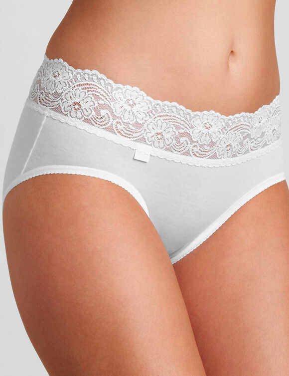 Slip coton et dentelle forme midi Romance - lot de 4 (3 + 1 gratuit) (blanc)