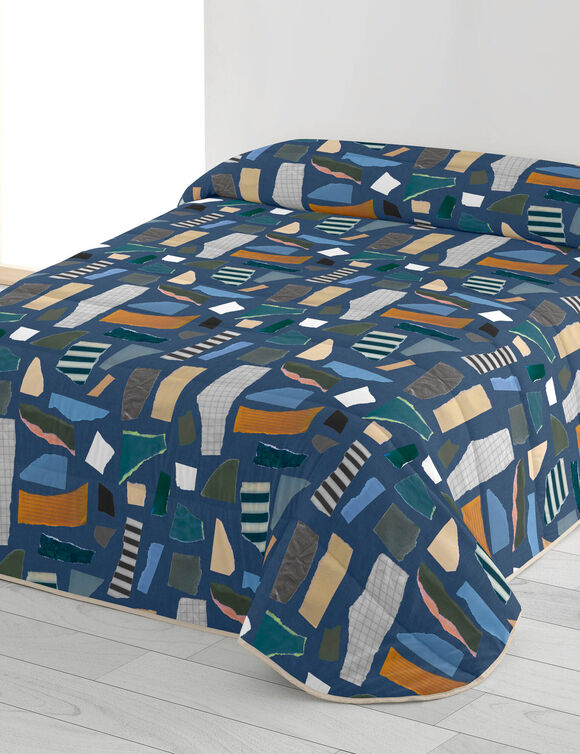 Couette microfibre imprimé pictural 200 g/m² (bleu / orange)