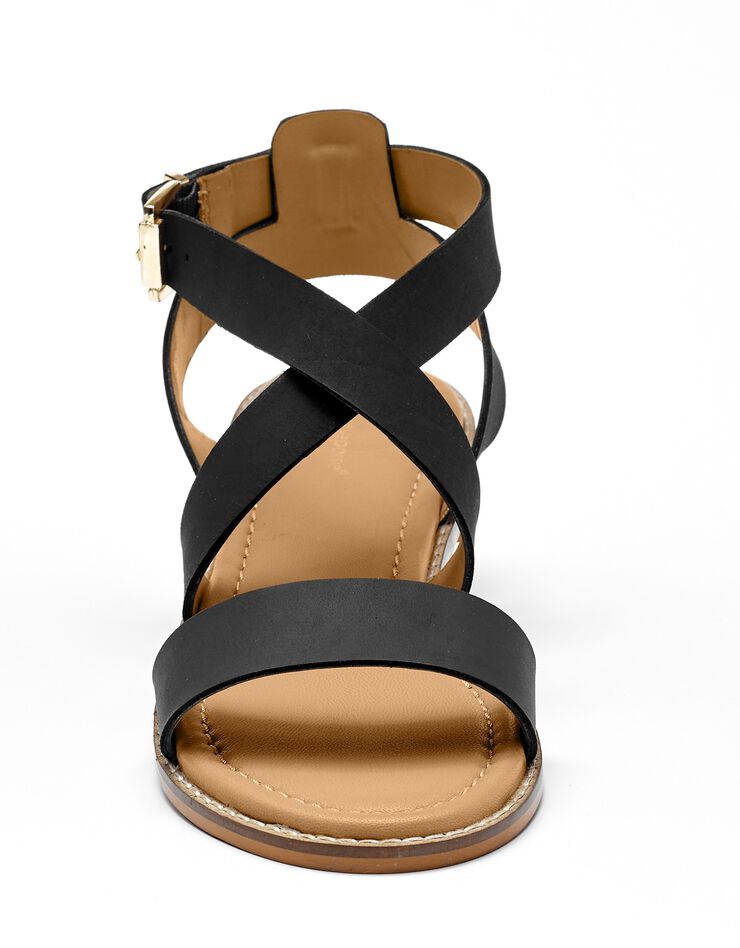 Sandales plates éco-conçues en cuir naturel à brides croisées (noir)