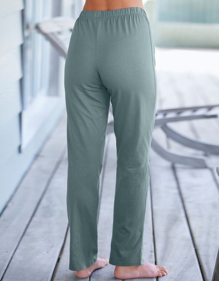 Pantalon pyjama coton imprimé placé "pétales" (vert sauge)