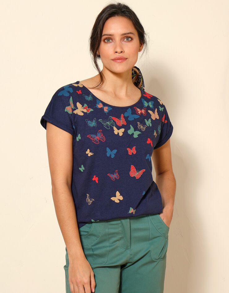 Tee-shirt boite, imprimé papillons (marine) Tee-shirt boite, imprimé papillons (marine)
