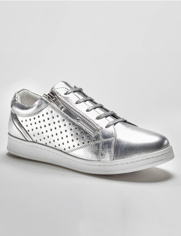 Baskets zippées en cuir perforé (argenté)