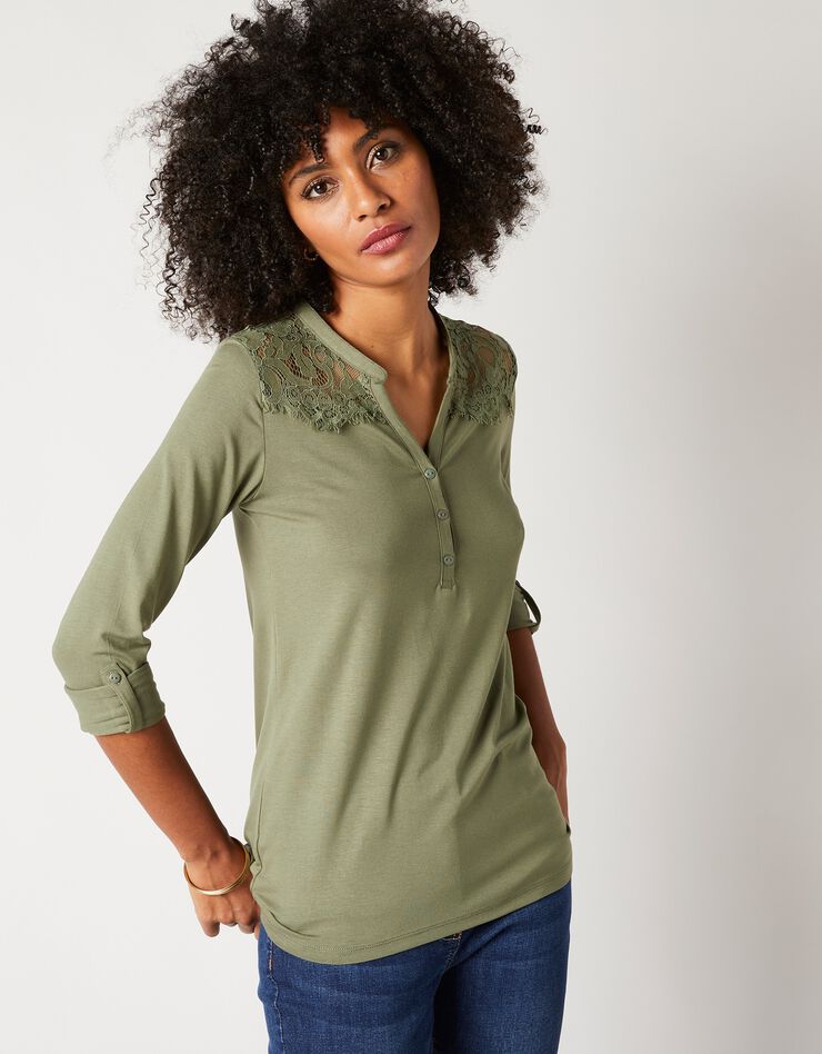Tee-shirt col tunisien dentelle jersey (bronze) Tee-shirt col tunisien dentelle jersey (bronze)