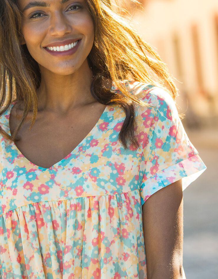 Robe imprimée, voile (vert / corail) Robe imprimée, voile (vert / corail)