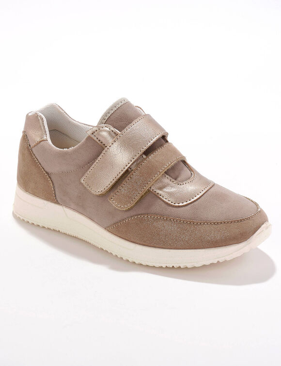 Baskets scratchées spécial pieds sensibles en tissu extensible (beige)