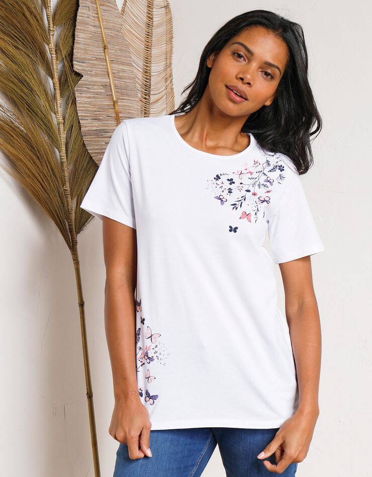 Tee-shirt manches courtes imprimé papillon (blanc) Tee-shirt manches courtes imprimé papillon (blanc)