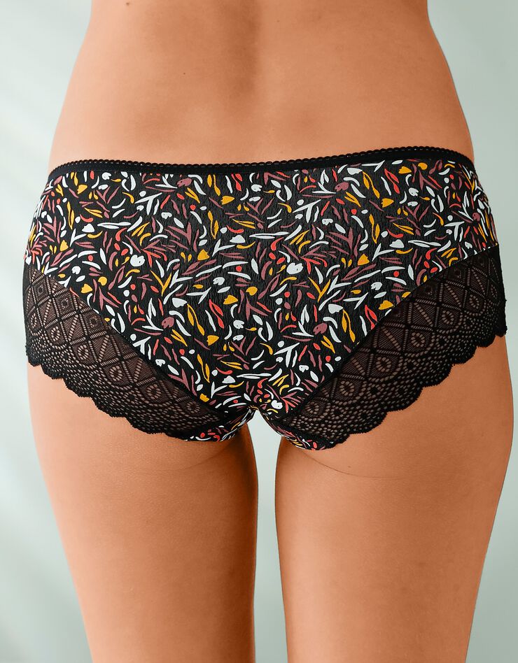 Shorty coton stretch imprimé et dentelle - lot de 3 (noisette + corail + noir) Shorty coton stretch imprimé et dentelle - lot de 3 (noisette + corail + noir)