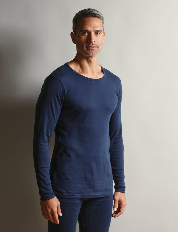 T-shirt sous-v&ecirc;tement homme col rond manches longues chaleur douce - lot de 2 (marine)