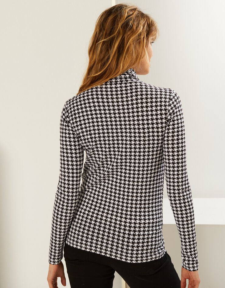 Sous-pull col montant imprimé pied-de-poule, stretch (noir / blanc)