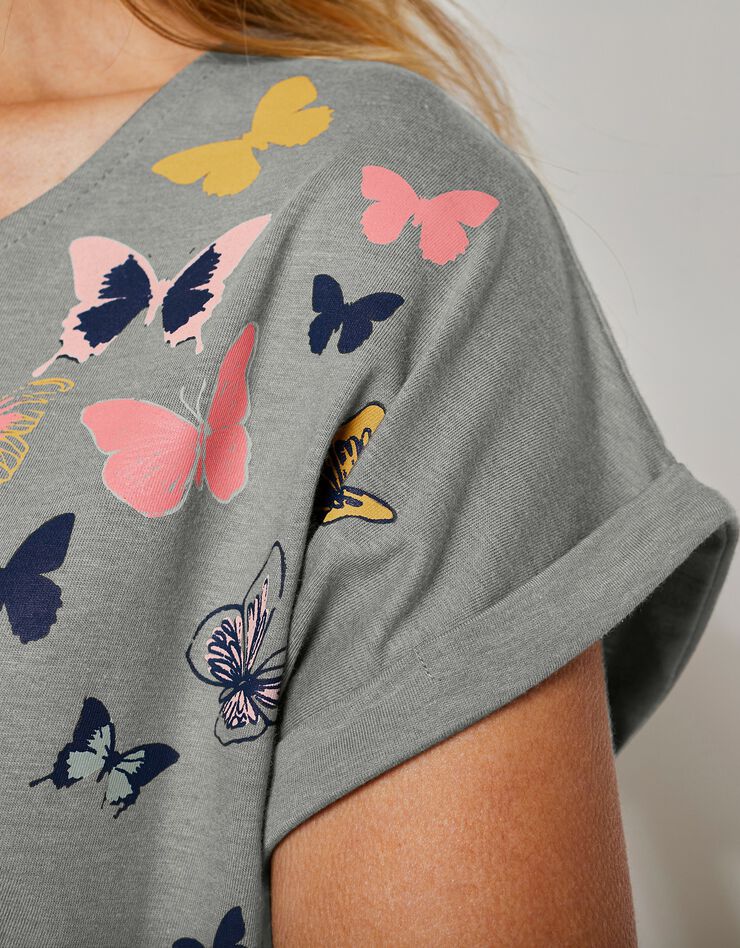 Tee-shirt boîte, imprimé papillons (kaki) Tee-shirt boîte, imprimé papillons (kaki)