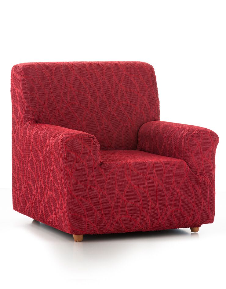 Housse extensible motif jacquard "serpentins" pour fauteuil et canapé  (rouge)
