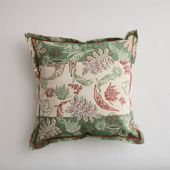 Coussin carr&eacute; imprim&eacute; indien (vert)